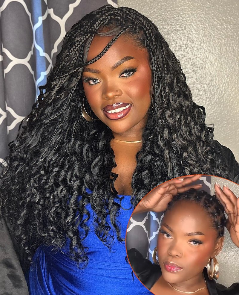 Pintress Goddess Box Braids Crochet Hair 18 Inch 8 Packs Boho Crochet Braids with Curly Ends Pre-looped Synthetic Hair Extensions 3X Crochet Braids Hair for Women (18inch,1B#)