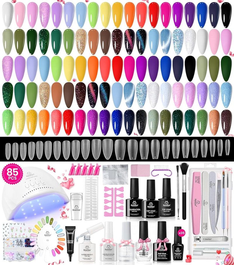 Beetles Gel Nail Polish Kit - 85 Pcs with UV Light | 35 Colors, Base & Top Coat, DIY Manicure Set for Home & Salon