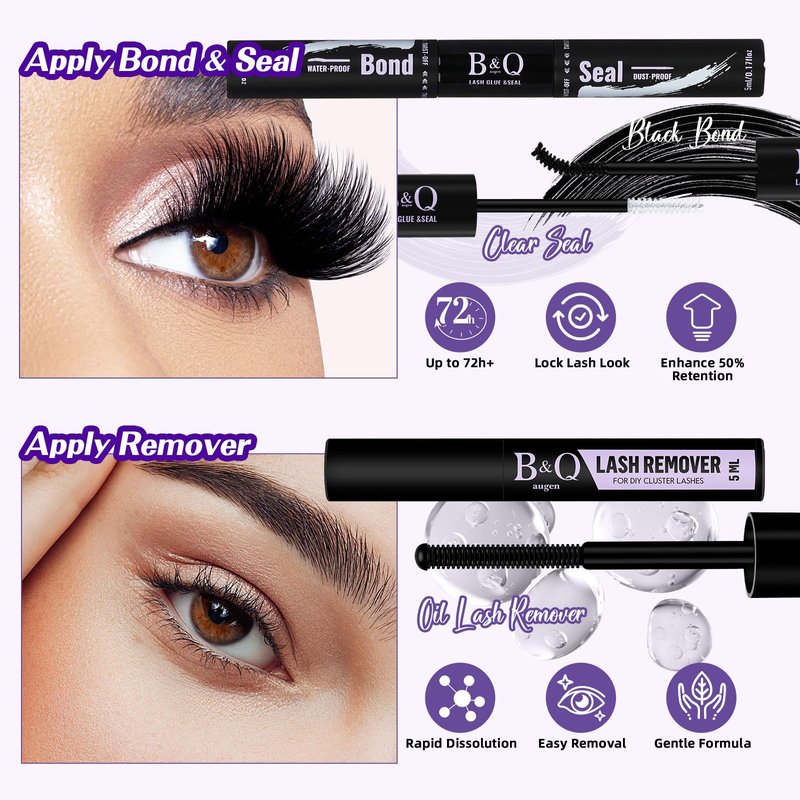 Lash Extension Kit 3D Thick Lash Clusters Kit 280pcs Eyelash Extension Kit 10-18mm 100D D Curl DIY Lash Extension Kit with Lash Bond and Seal, Lash Remover (KIT-100D-MIX10-18mm)