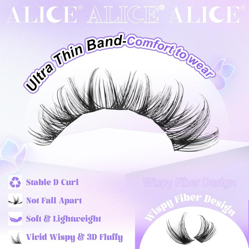 **ALICE Wispy Lash Clusters Kit - 168pcs Natural Eyelash Extensions 10-18mm with Glue for DIY Home Use**