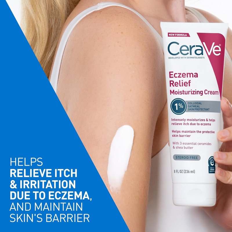 CeraVe Eczema Relief Moisturizing Cream with Colloidal Oatmeal, Shea Butter & Vitamin E For Dry Skin & Itchy Skin Relief, Steroid Free & Paraben Free, 8oz