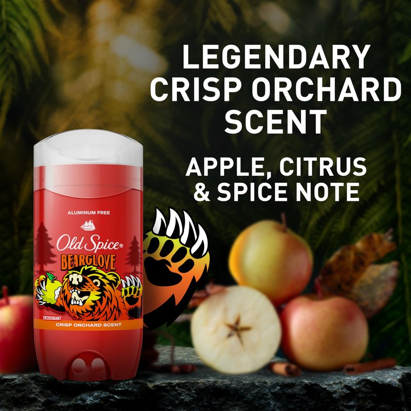 Old Spice Aluminum Free Deodorant for Men, 24/7 Odor Protection, 24/7 Freshness & Lasting Scent, Goes on Clear, Bearglove with Crisp Orchard Scent, 3.0 oz