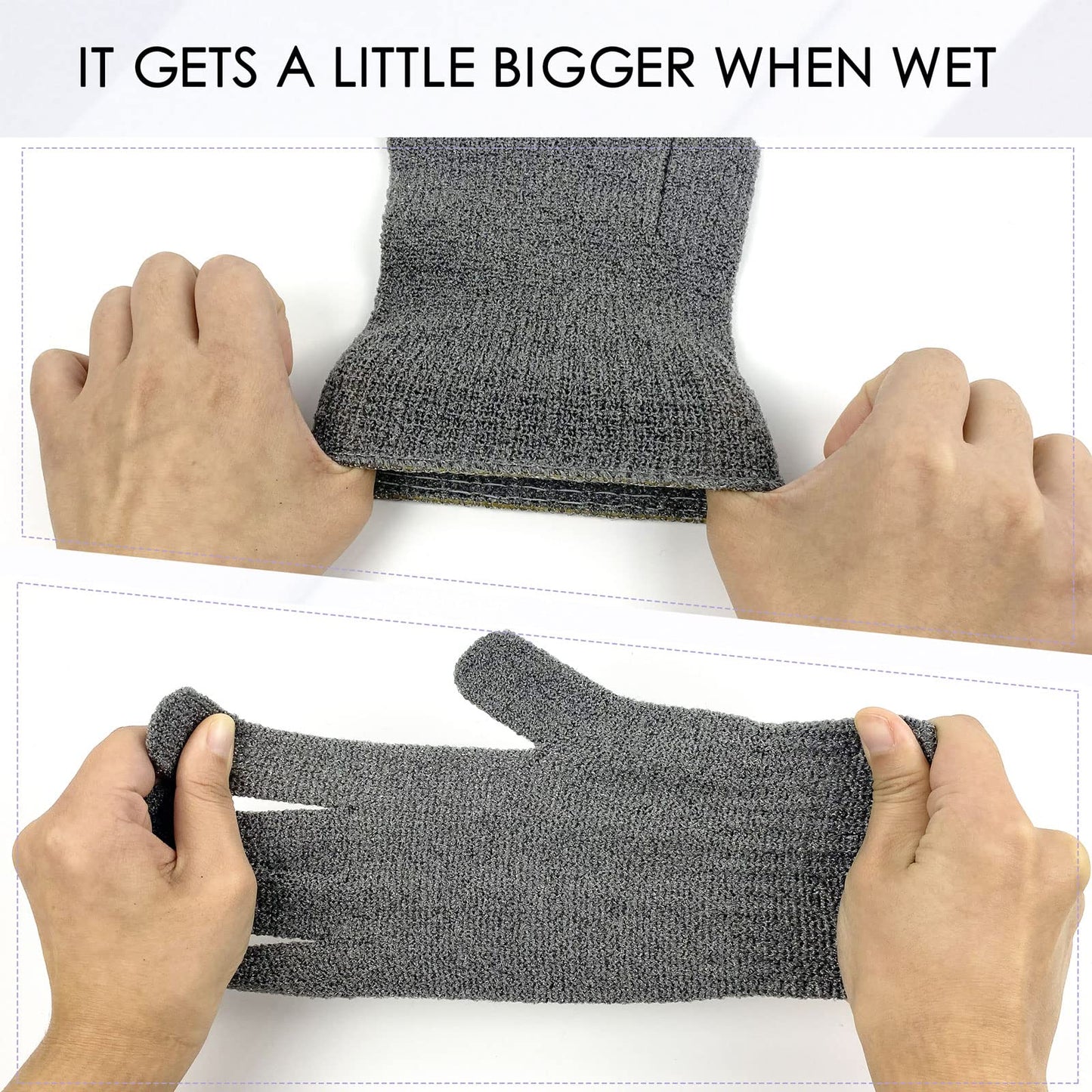 MIG4U Exfoliating Shower Gloves 2 Pairs, Bath Scrub Glove Medium to Heavy Body Dead Skin Removal, Deep Exfoliate Sponge Loofah for Women and Men, Grey+Black