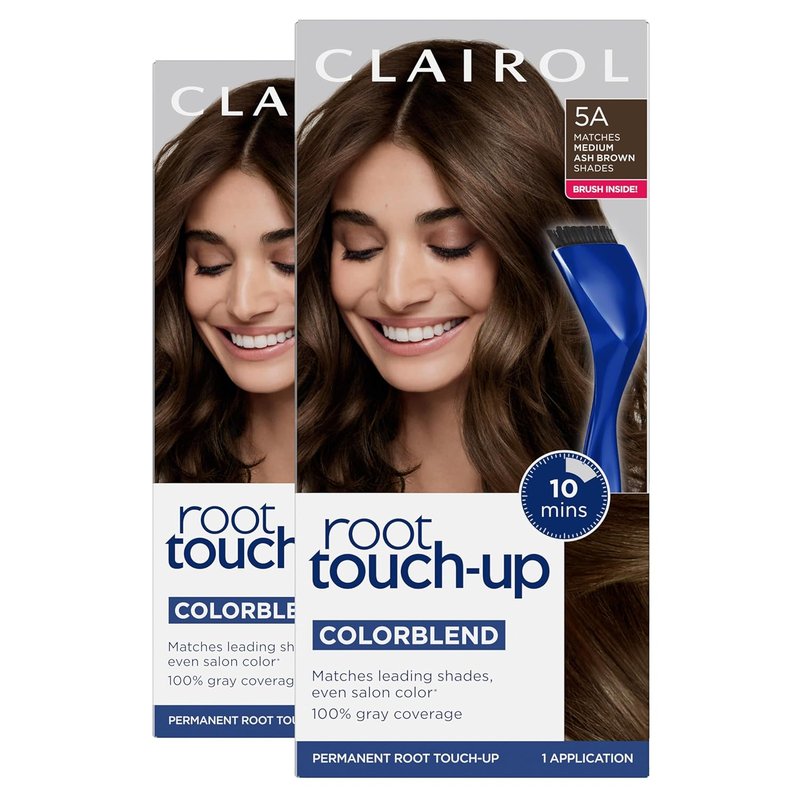 Clairol Root Touch-Up - Permanent Hair Dye 5A Medium Ash Brown | 100% Gray Coverage | Easy Brush Application | Pack of 2