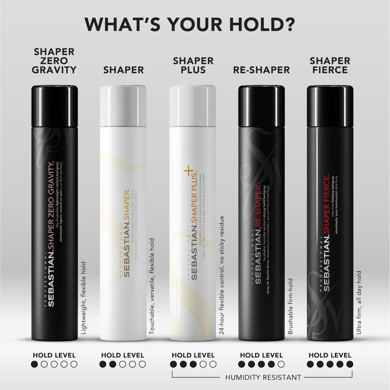 Sebastian Professional Shaper Plus Mini Hairspray, 50% VOC | Humidity Resistant, Extra Hold | Travel Size, 1.5 oz