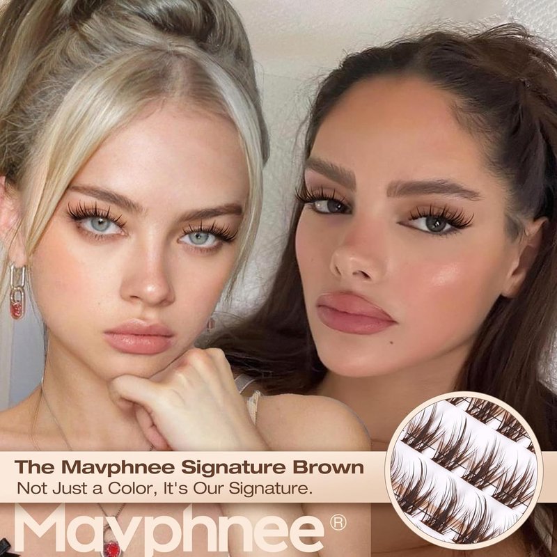 Mavphnee Brown Lash Clusters - Wispy Individual Eyelash Extensions | Dark Brown, 8-16MM for Everyday Wear