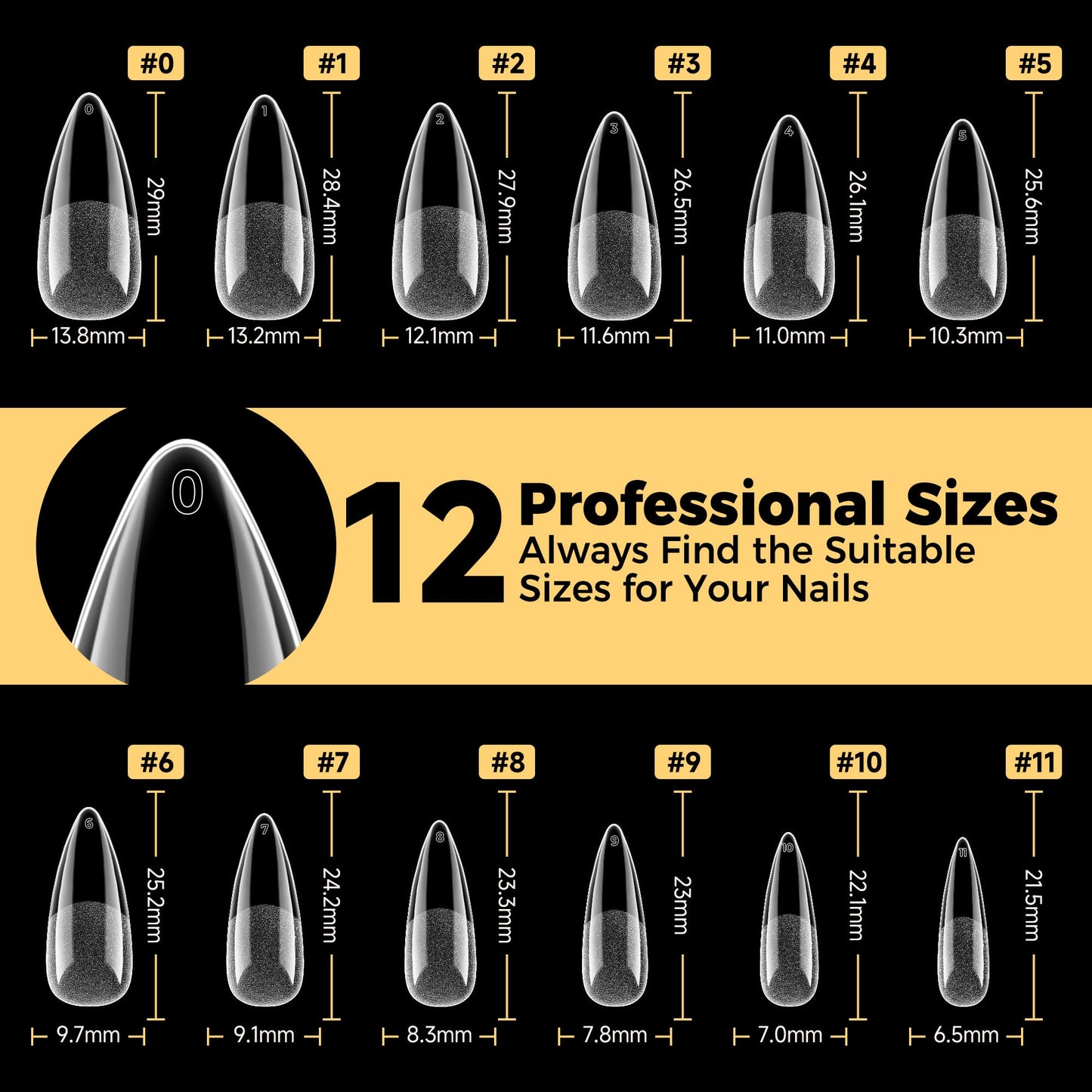 UNA GELLA Medium Stiletto Nail Tips, Pre Etched Stiletto Press on Nails, 240Pcs Clear Soft Gel Nail Tips Full Cover Fake Nails for DIY Art Salon At Home 12 Sizes
