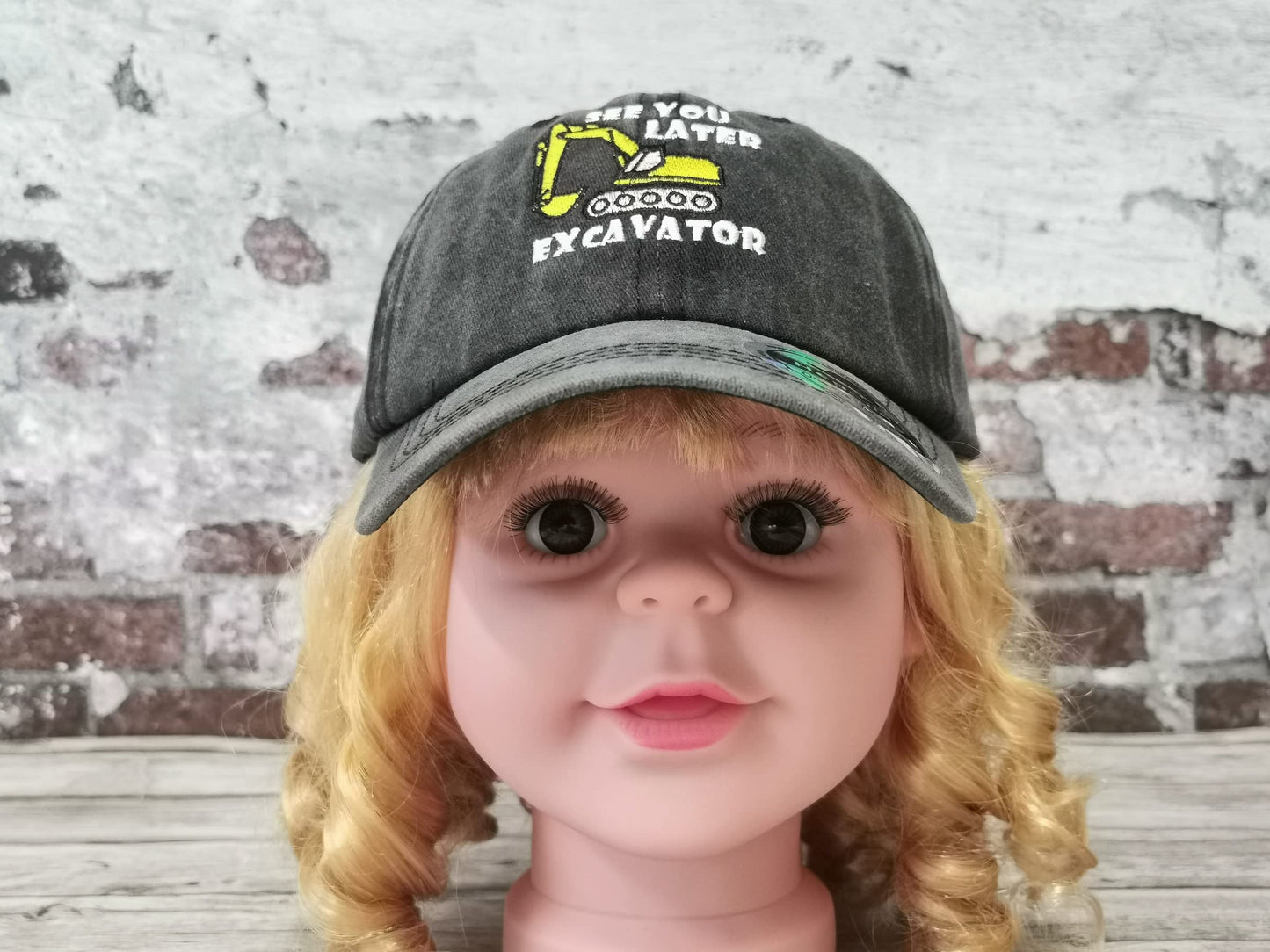 Hepandy Embroidered See You Later Excavator Hat Boy, Washed Black Snapback Cap Embroidery Adjustable Trucker Hats for Kids Child
