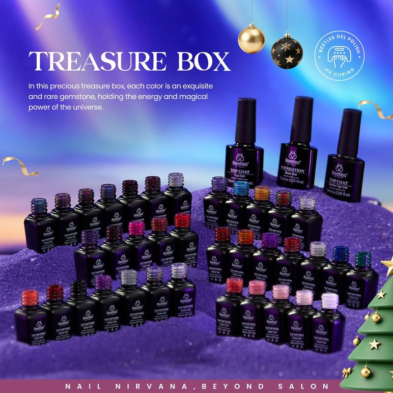 Beetles Gel Nail Polish - 39 Pcs Jelly Nail Set Glitter Changing Nail Polish Kit Treasure Box Collection with 3Pcs Base Matte and Glossy Top Soak Off Nails