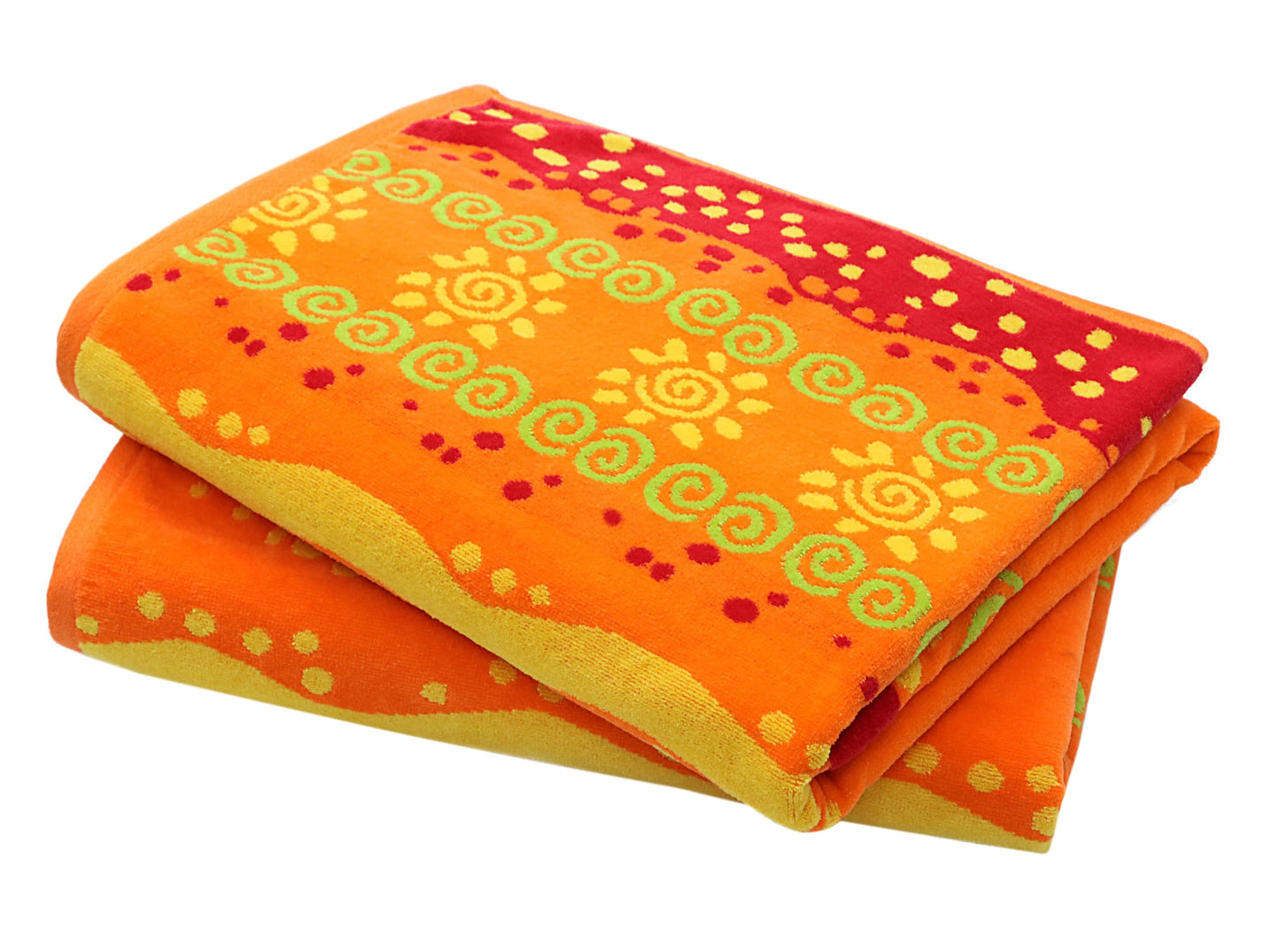 COTTON CRAFT Oversized Beach Towel - 2 Pack 35x70 XL Towels - 100% Cotton Big & Huge Pool Bath Towel - Plush Terry Jacquard Velour 450 GSM Super Soft Absorbent Luxury - Sunshine Orange Yellow