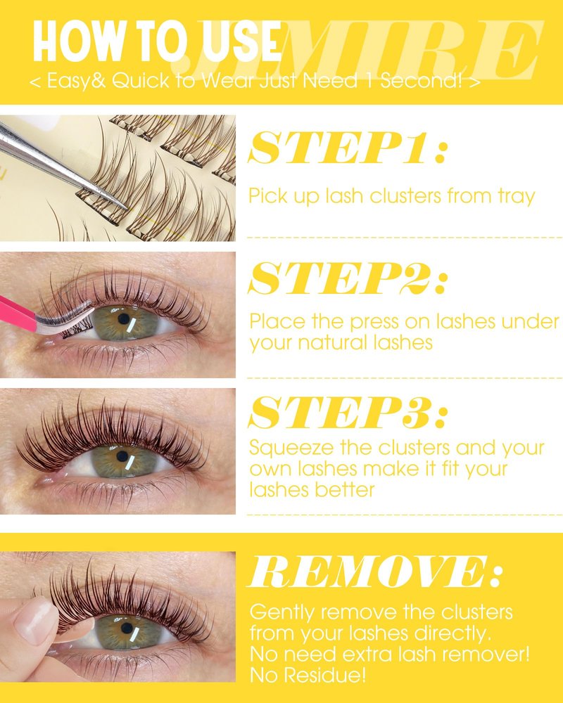 JIMIRE Brown Self-Adhesive Eyelashes Press on Lashes Clusters, Natural Look Pre-Glued Lash Clusters No Glue Needed Wispy 10-12MM Individual Lashes Brown Cluster Eyelash Extensions