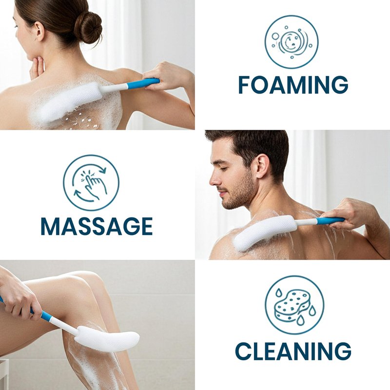 Import UNK Long Anti-Slip Curve Handled Bath Body Brush, Replaceable Scrubbing Brush, Suitable for Middle Aged, Elderly/Pregnant Women Aid Bathing & Shower, 15.33 Inch