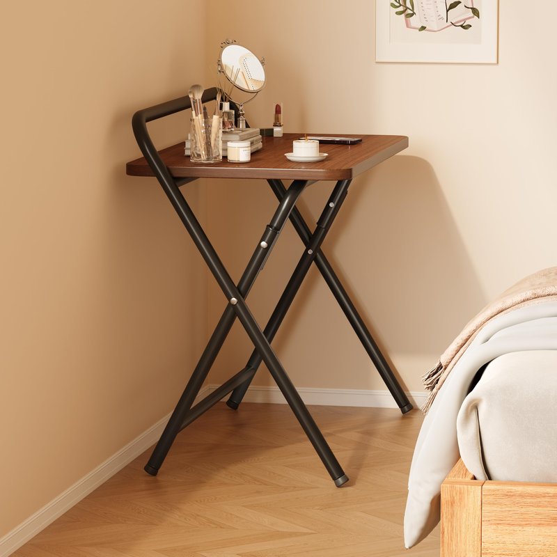 Aivernses Folding Table, Small Computer Desk, Foldable Desk for Bedroom, Mini Desk for Home Office&Study, 24x16 Inches, No Assembly Required, Wood Top with Metal Frame, Dark Brown