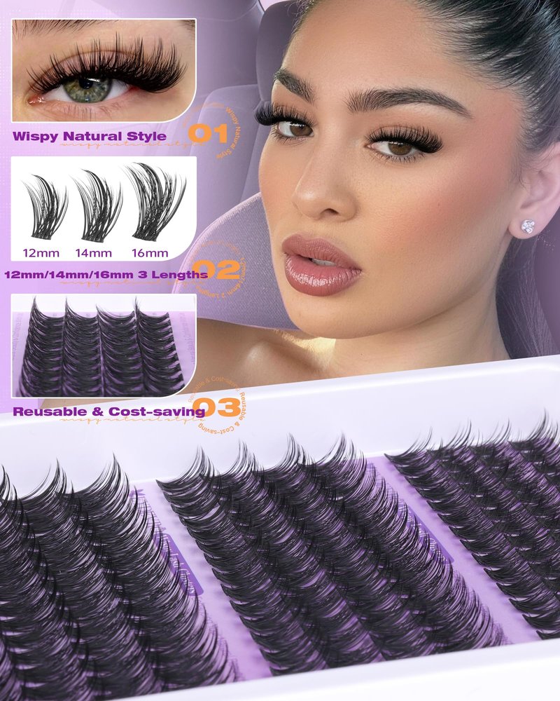 EYDEVRO Wispy Lash Clusters Natural Eyelash Clusters 12mm-14mm-16mm Cluster Eyelash Extensions pestañas postizas naturales CD Curl 192 Pcs Manga Lash Clusters Salon-quality DIY Lash Extensions