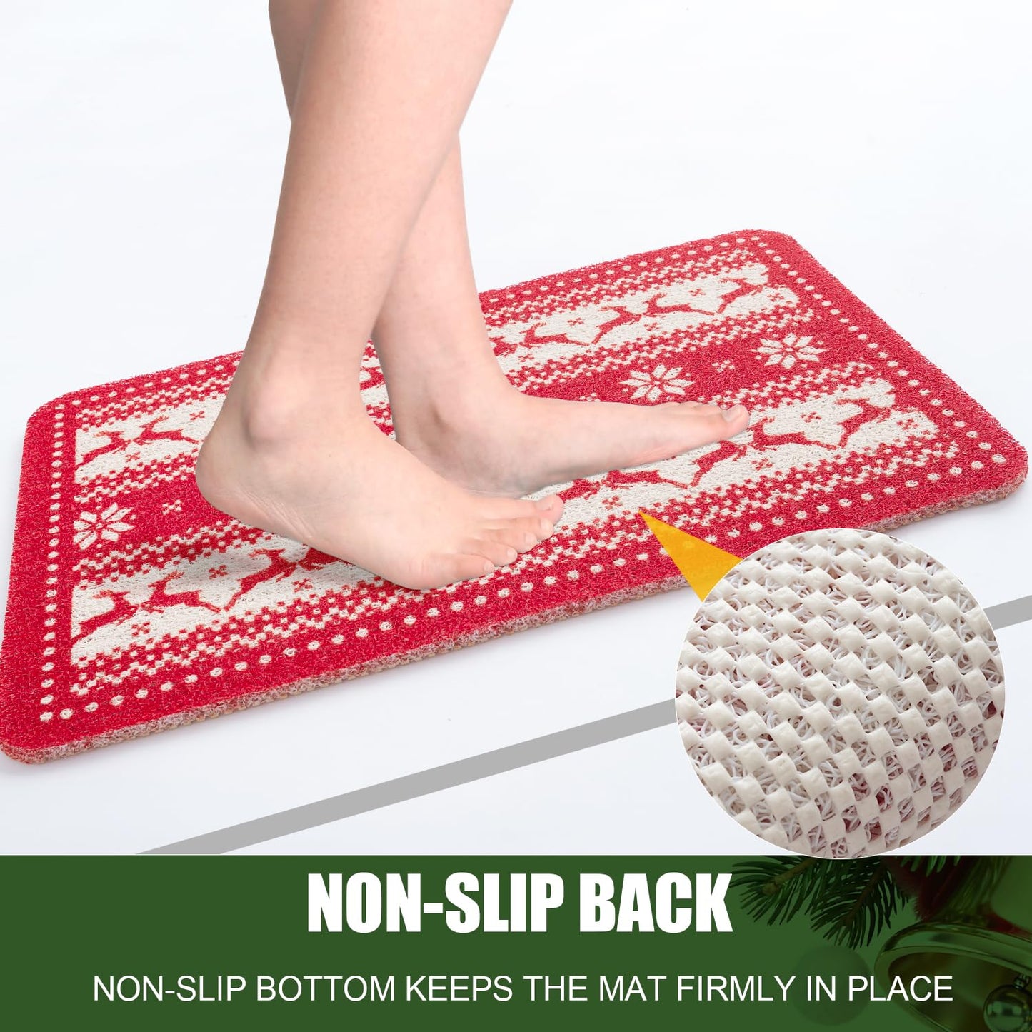 Hargiis Christmas Non-Slip Bathtub Mat, Anti Slip Shower Mat, Fast Drying Bathtub Mats, Foot Scrubber Mat, Anti Slip Mat for Tub, Floor, Bathroom, Kitchen, Home, Hotel (Reindeer Snowflake, 40"x16")