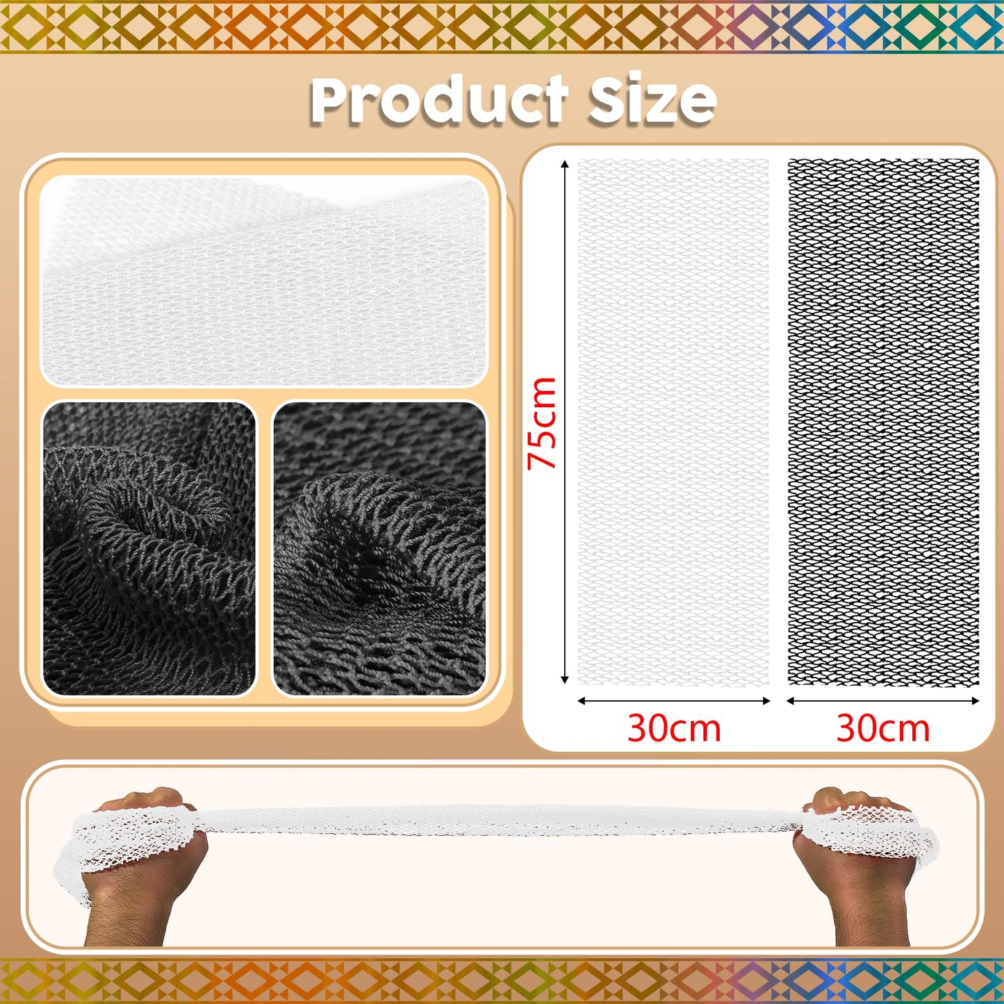 SpiralScgv 2-Pack African Net Sponge - Exfoliating Scrubber for Face & Body Shower, Travel-Ready, Durable, Gentle Exfoliation for Sensitive Skin(Black,White)