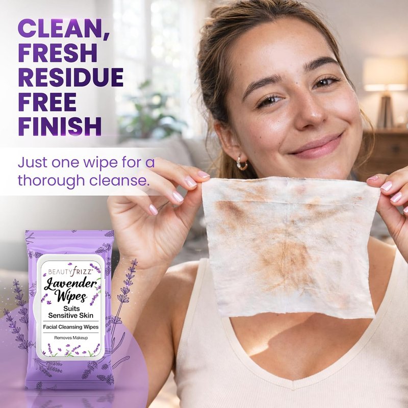 Lavender Face Wipes - Gentle No Rinse Makeup Remover & Cleansing Wipes | Aloe & Vitamin A & E, 120 Pcs
