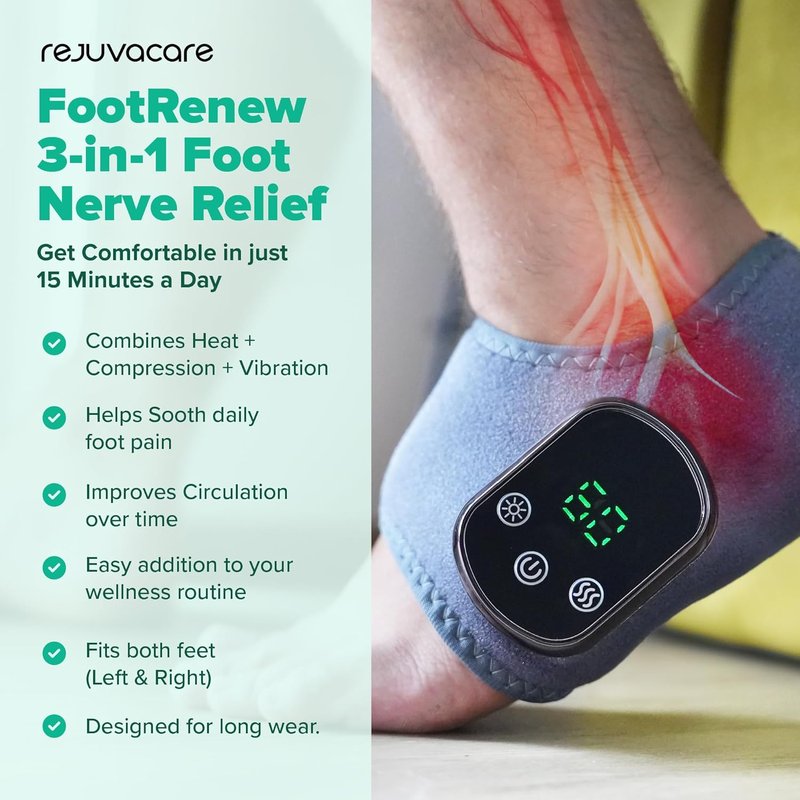 Rejuvacare Foot Renew Massager - Triple Method Relaxation Support for Feet & Ankles | Home Use, 1 Piece