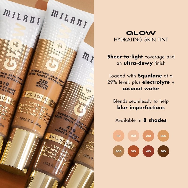 Milani Glow Hydrating Skin Tint - Lightweight Moisturizing Foundation for Radiant Skin