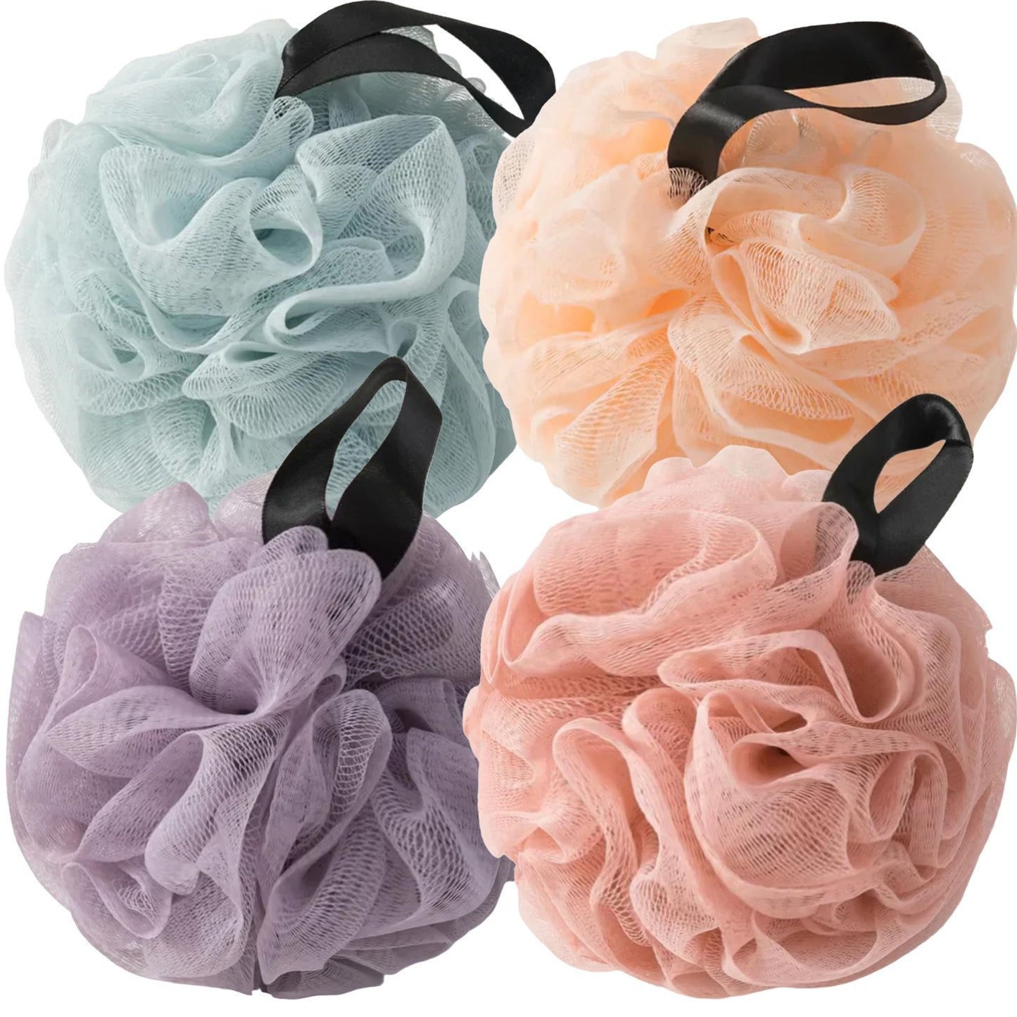 Loofah Sponges for Shower,Exfoliating Cleaning Bath Loofa Body Scrubber Balls for Women Men Washing,Vibrant Mix 4 Pack - Blue, Orange, Purple & Pink