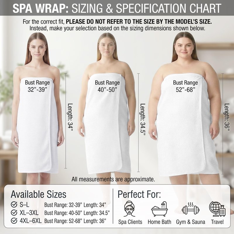 APPEARUS Women's Waffle Spa Bath Wrap with Adjustable Snap Closure - One Size (Fits S-L) Lightweight Quick-Dry Robe