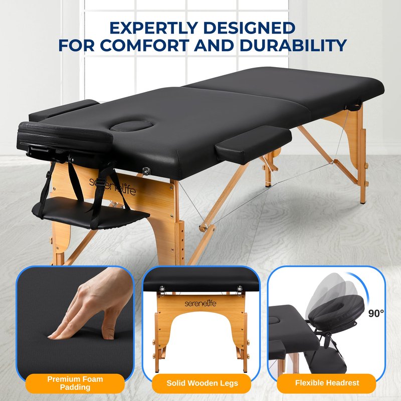 SereneLife Portable Massage Table 24 inch, Height Adjustable 3 Sections Massage Bed & Folding Lash Station for Esthetician, Tattoo Table, Spa Bed, Physical Therapy & Facial Treatment