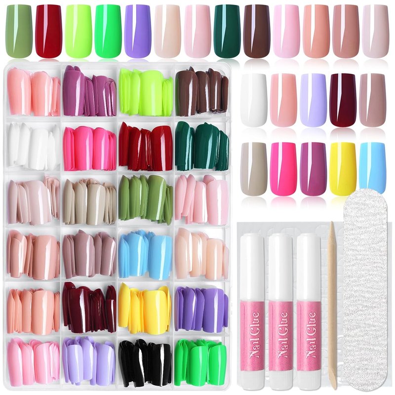 Skiennix 576pc Square Press-On Nails | Medium Acrylic Fake Nails in 24 Vibrant Colors