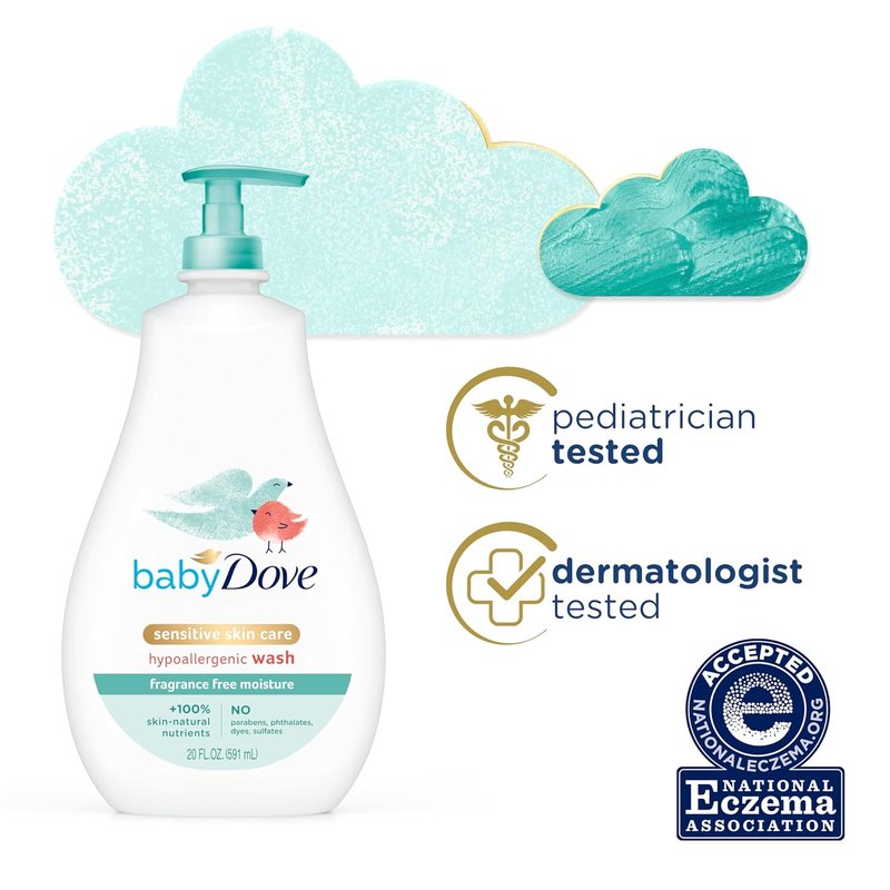 Baby Dove Sensitive Skin Care Baby Wash - Fragrance-Free & Hypoallergenic, 20 oz | Gentle Moisture for Bath Time