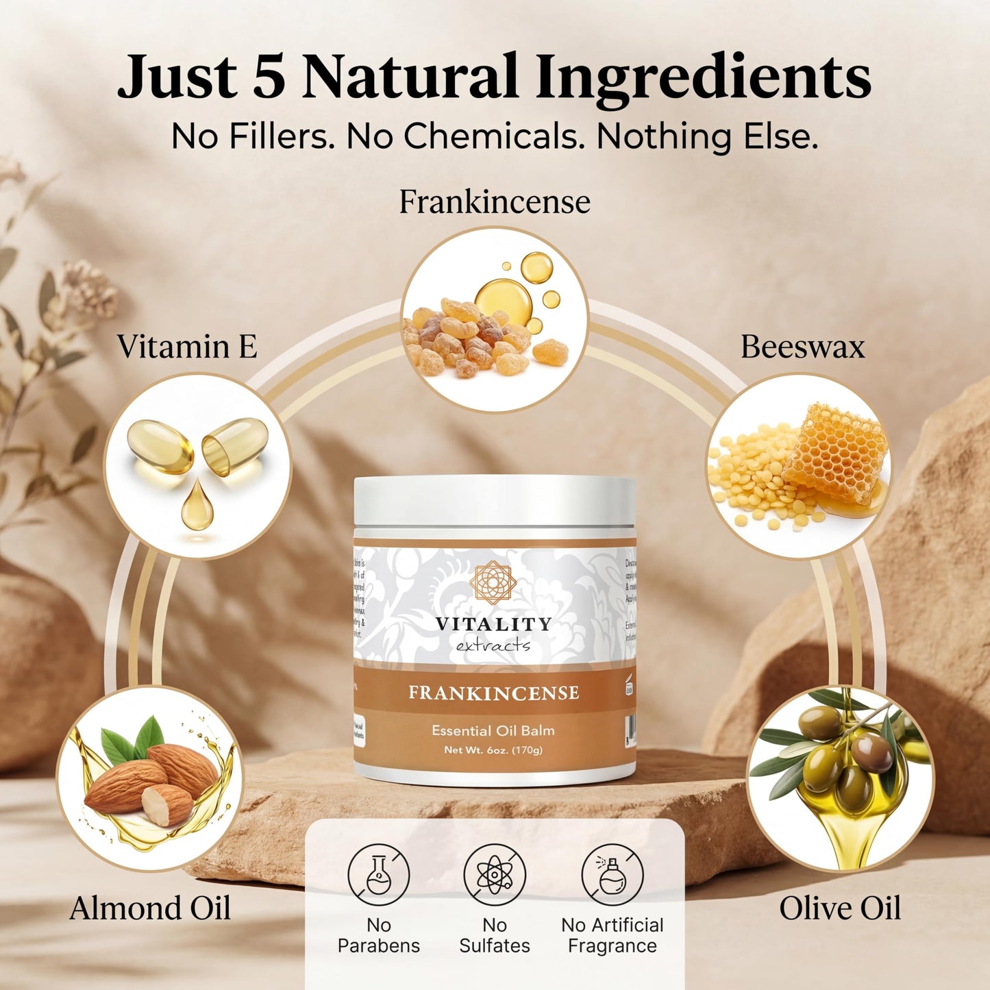 Vitality Extracts Frankincense Balm - 6oz, Boswellia Serrata, Beeswax, Olive Oil, Moisturizer for Dry, Cracked Skin, All Skin Types