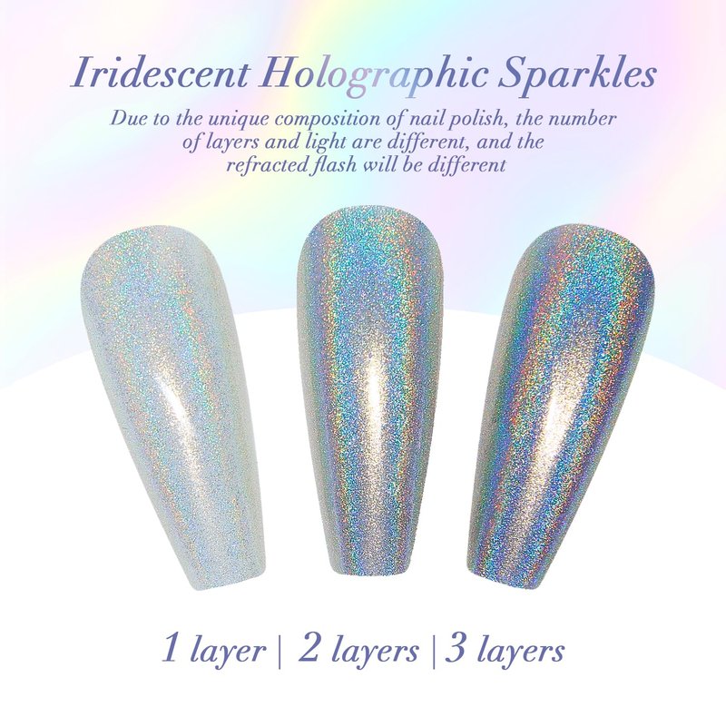 AZUREBEAUTY Holographic Nail Polish no Gel Fast Drying Silver Iridescent Natural Nail Lacquer High Shine DIY Salon Home Women Gifts 10ml