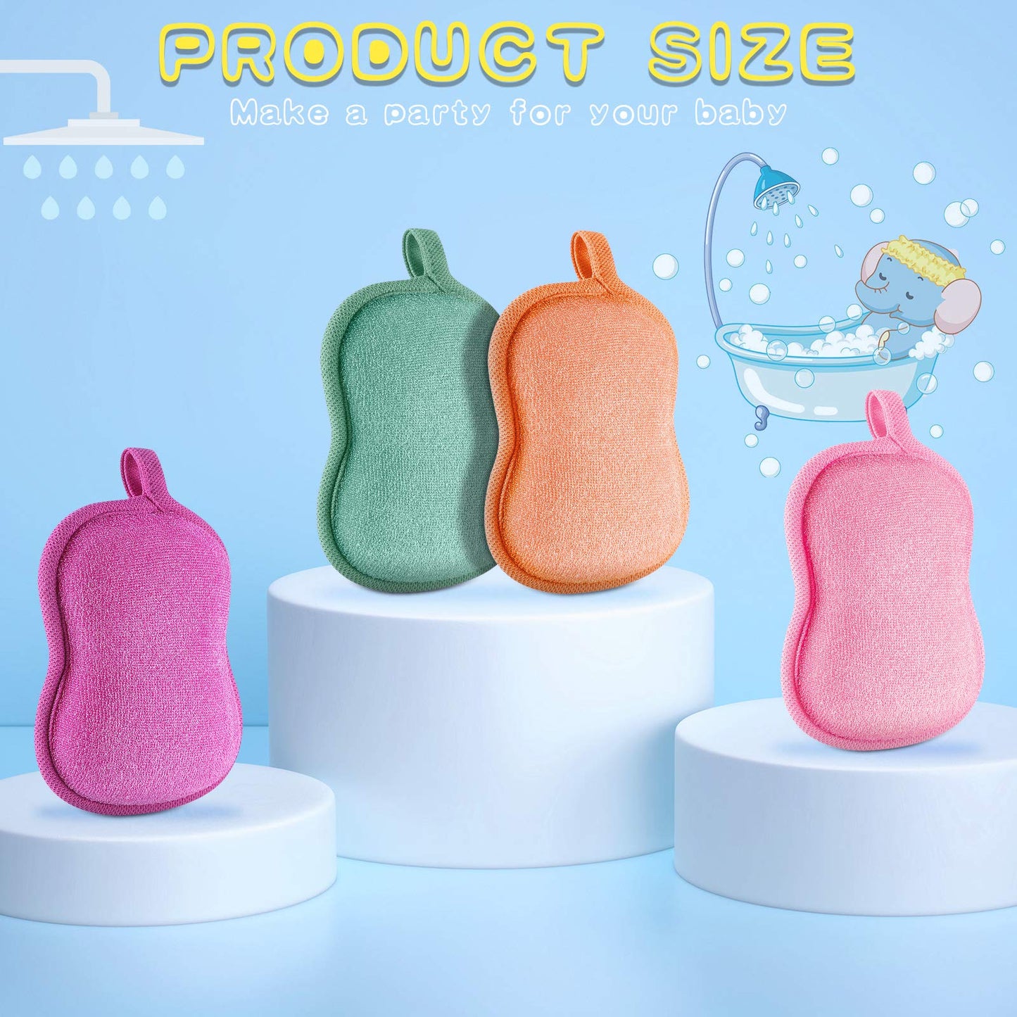 Tatuo 4 Pieces Baby Bath Sponge Cotton Baby Sponge Toddler Soft and Absorbent Loofah for Kids Babies Men Women(Red, Purple, Green, Orange)