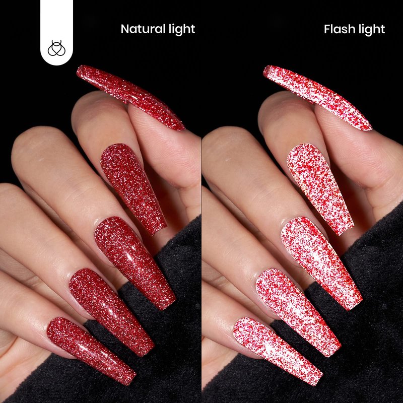 Beetles Red Gel Nail Polish - 15ml Sparkly Glitter Diamond Red Gel Polish for Girls & Women - Soak Off, UV Nail Lamp Included Gift for Women