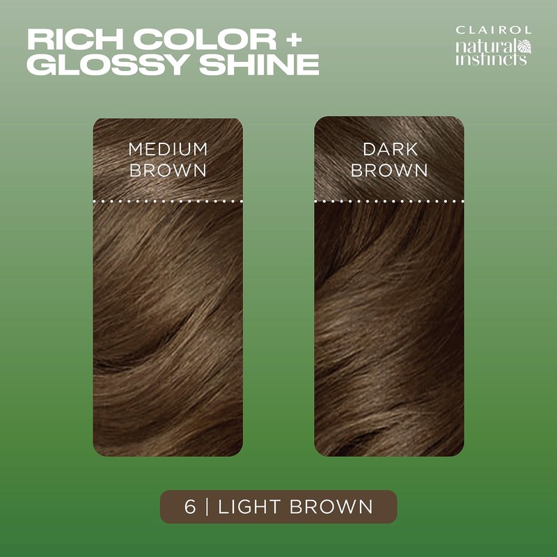Clairol Natural Instincts Demi-Permanent Hair Dye , 6 Light Brown | Ammonia‑Free, Vegan Hair Color with Coconut Oil & Aloe Vera | Pack of 1