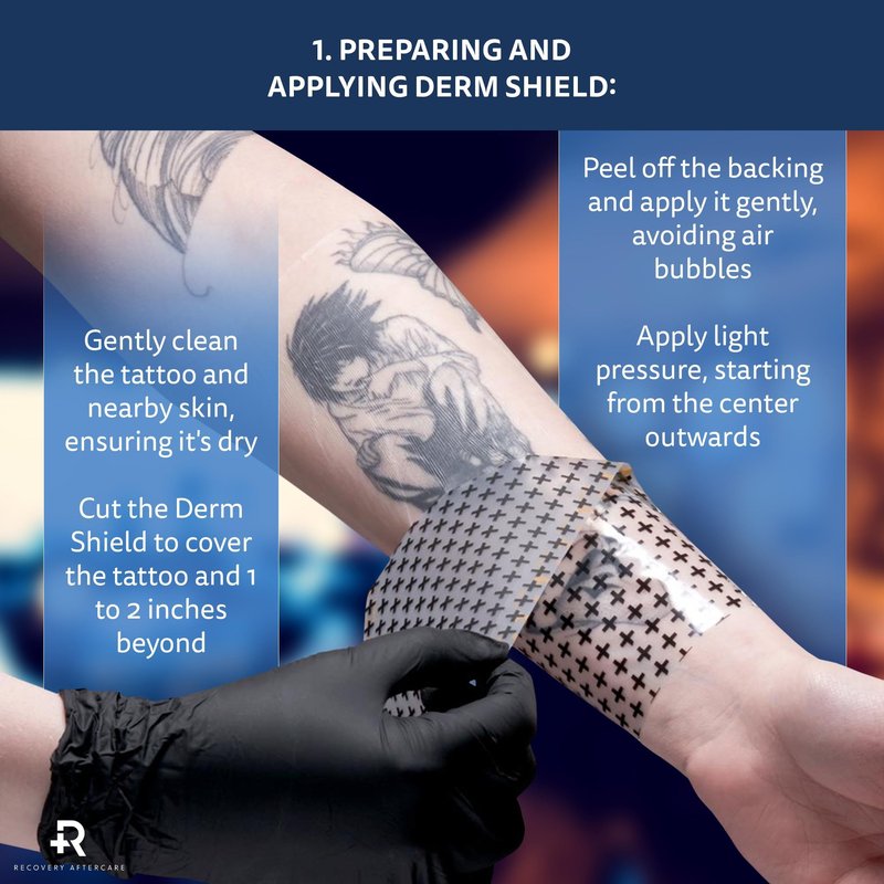 Recovery Aftercare Derm Shield Tattoo Cover Up Patch - Latex-Free & Waterproof Tattoo Aftercare Bandage - Transparent Matte Film - Promotes Healing & Skin Renewal - 5.9 x 7.9 Inches, 10 Pack