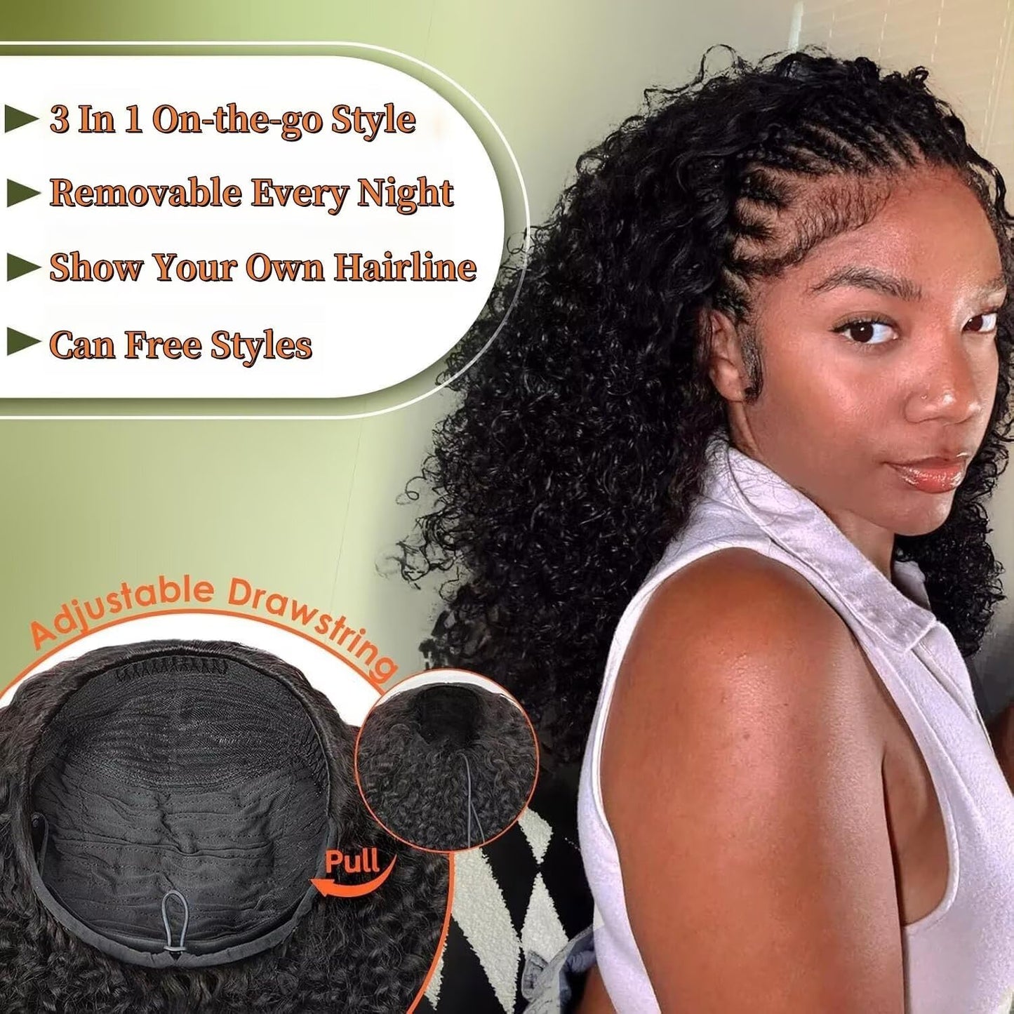 XNAIRA Half Wig Human Hair 3 In 1 Seamless Flip Over Half Wigs With Drawstring Half Wigs for Women Human Hair Glueless Wear and Go Half Up Half Down Headband Wig Human Hair(18 Inch,Natural Black)