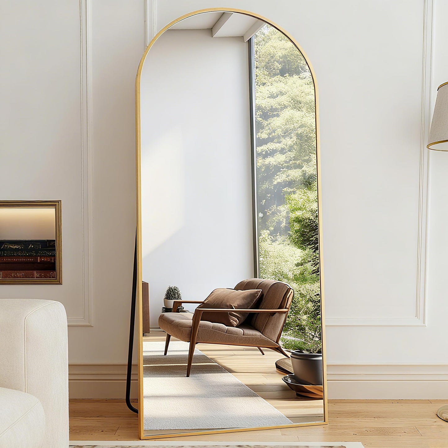 ZMYCZ Full Length Mirror, 78"x38" Arched Floor Length Mirror with Stand, Gold Body Mirrors Hanging or Leaning, Wall Mirrors Freestanding with Aluminum Frame for Living Room, Bedroom