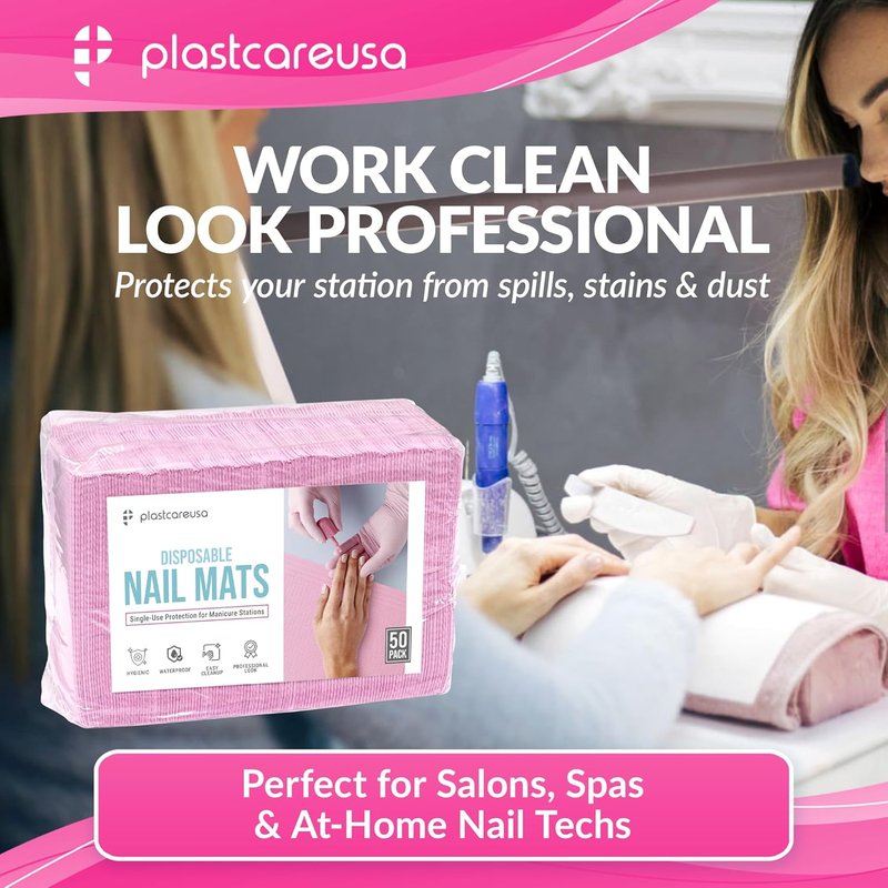 Regine Switzerland Disposable Nail Mats - 50 Pcs Waterproof Manicure Prep Pads | Pink 3 Ply Salon Paper Towels