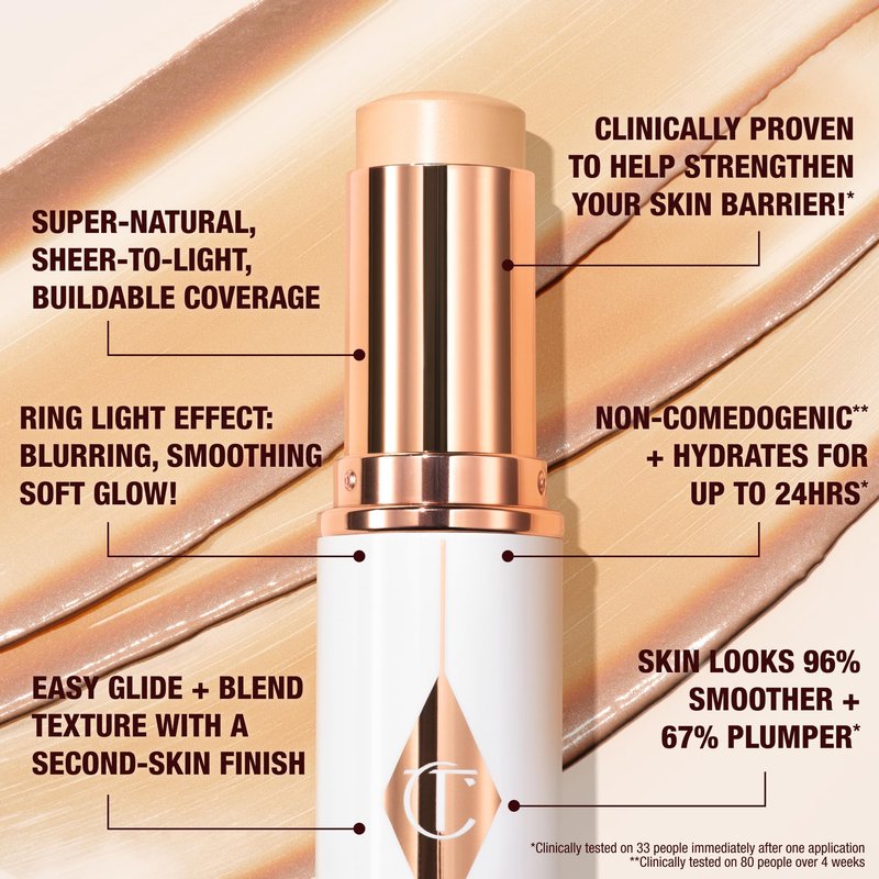 Charlotte Tilbury Unreal Skin Tint & Sheer Glow Hydrating Foundation Stick - Cream Foundation Makeup with Sheer-to-Light Coverage & a Buildable Formula - Blurring, Smoothing & Nourishing - 4 Fair