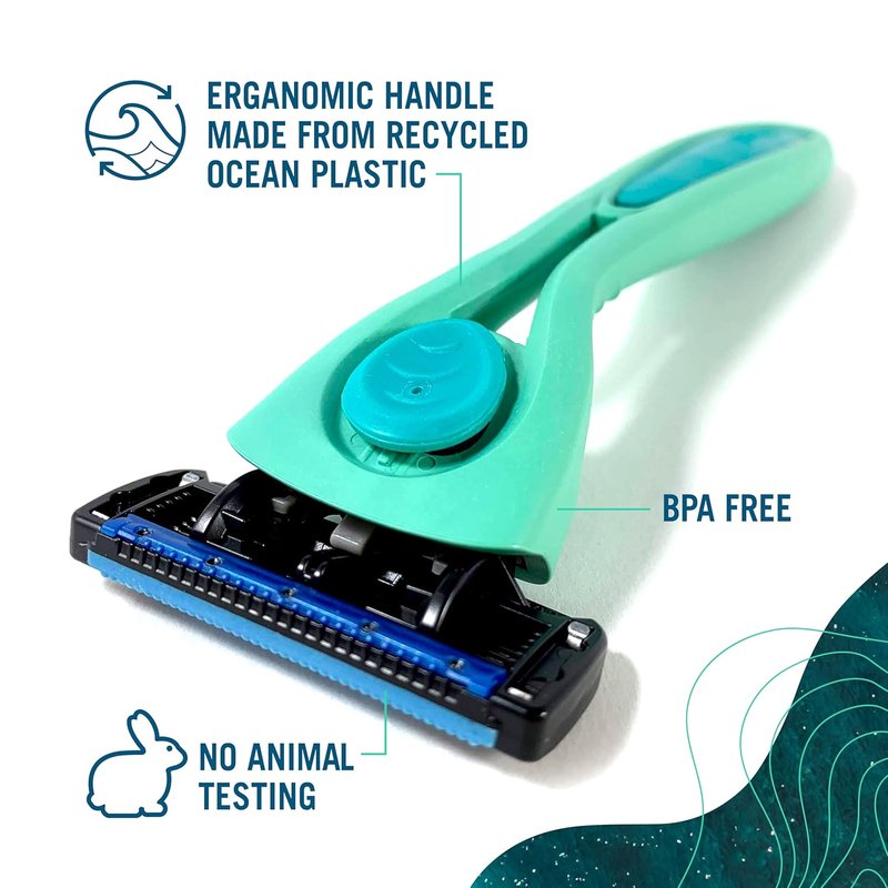 POPi Shave 5 Razor System - Eco-Friendly 5-Blade Cartridge Made from Recycled Ocean Plastic | Neptune Green