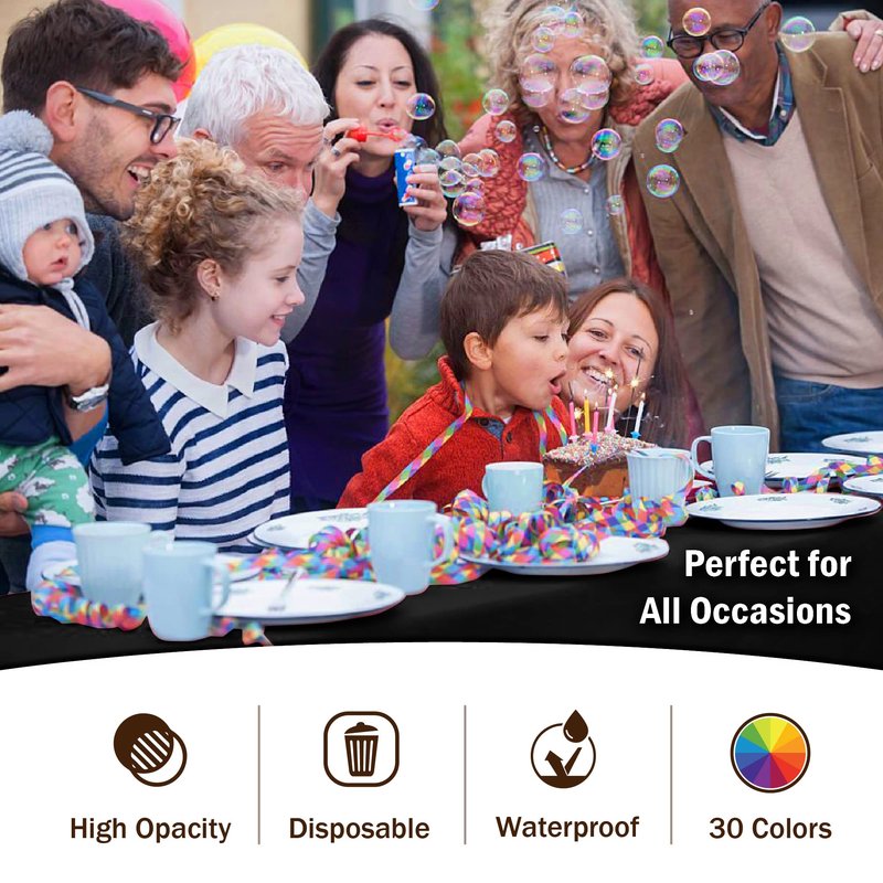 Black Plastic Tablecloth 12 Pack 54" x 108" Disposable Rectangle Table Cover for 6 to 8 Foot, Waterproof & Sturdy, for Party, Wedding, Birthday, Picnic, Indoor Outdoor - Exquisite, Black