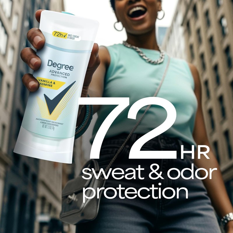 Degree Advanced Protection Antiperspirant Deodorant Vanilla & Jasmine for 72-Hour Sweat & Odor Control for Women, with Body Heat Activated Technology, 2.6 oz