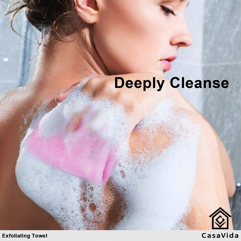 CASAVIDA Exfoliating Washcloth Back Scrubber for Shower Exfoliating Body Scrubber Japanese Beauty Washcloth African Net Sponge Bath Korean Loofah Towel Wash Cloth Shower Scrub Towel 3 Pack (Blue x 3)