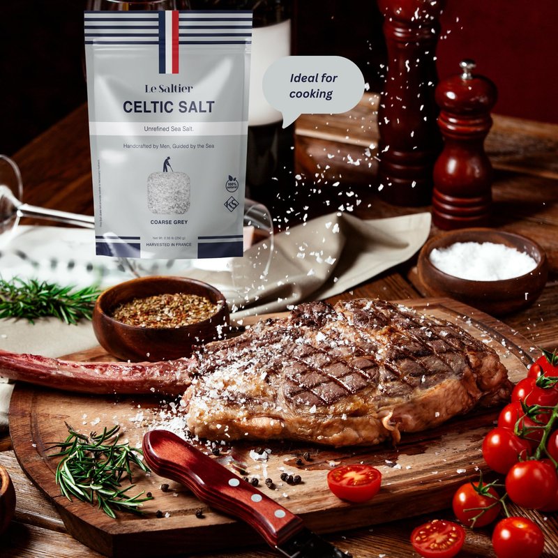 LE SALTIER Organic Coarse Grey Celtic Sea Salt, Mineral-Rich Unrefined French Sea Salt, Traditionally Hand Harvested in Brittany, Kosher, (500g/1.1lb)