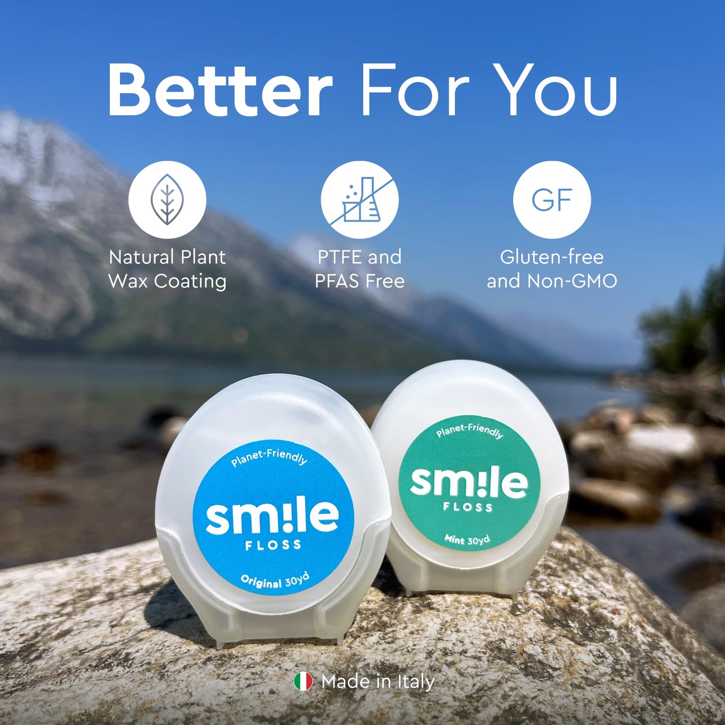 Smile Expanding Floss, Premium Woven Waxed Dental Floss, Natural Mint, Soft on Teeth & Gums, Expands to Grip Plaque, PTFE & PFAS Free, Cruelty Free (2-Pack, 30 Yards Each)
