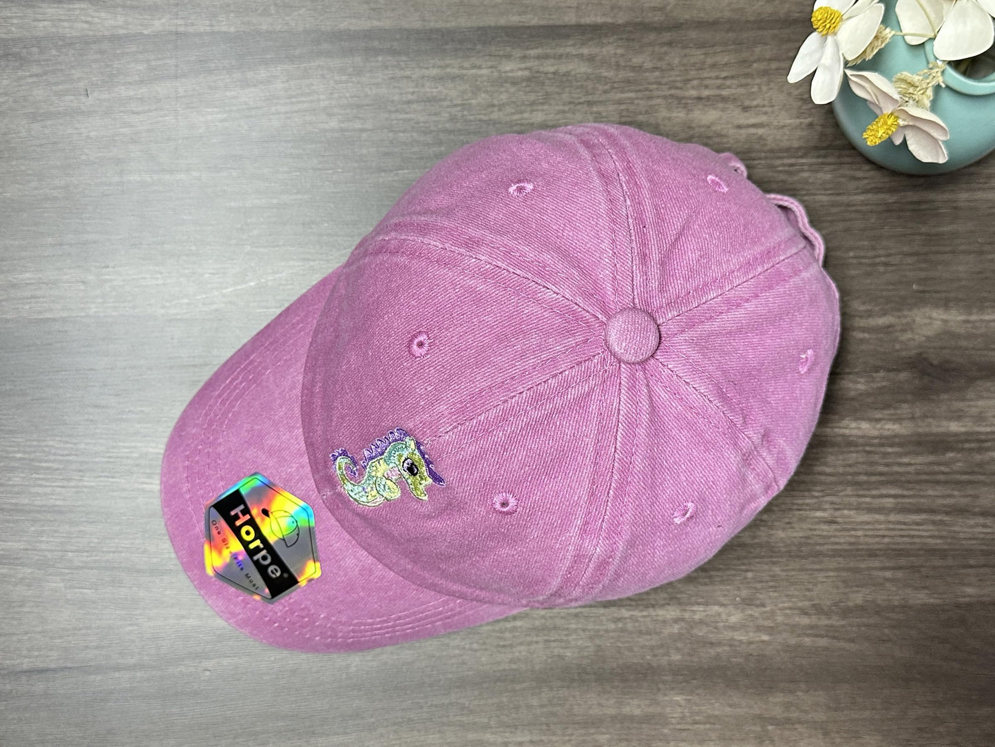 Horpe Kid Seahorse Baseball Cap, Sea Creature Gifts for Girls, Ocean Animal Washed Pink Hat for Child, Present for Summer Beach Aquarium Visits