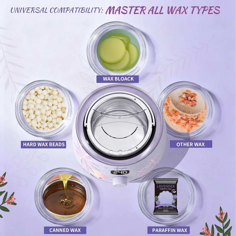 Ajoura Hard Wax Warmer for Brazilian & Bikini, Digital Hair Removal Kit with See-Through Lid, 10-Min Heat, 30 Wax Sticks, Beginner Friendly for Full Body & Face (Purple)