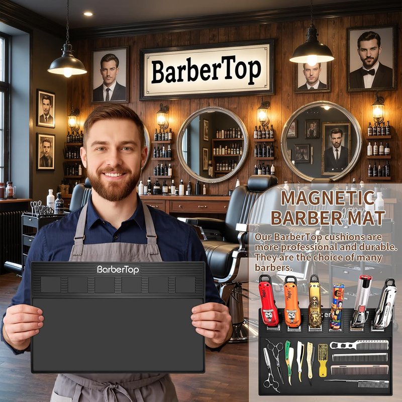 Magnetic Barber Mat - 19.3"x12.6" Non-Slip Tool Organizer with 6 Magnets | Ideal for Clippers & Salon Use