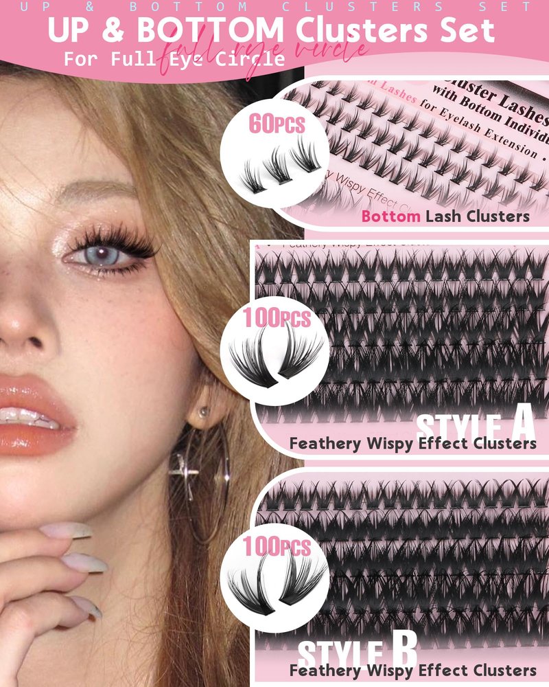 Goddvenus Wispy Eye Lash Clusters Kit Natural Cluster Eyelash Extensions Kit False Eyelash Clusters Fluffy DIY Individual Lash Extensions Kit C Curl
