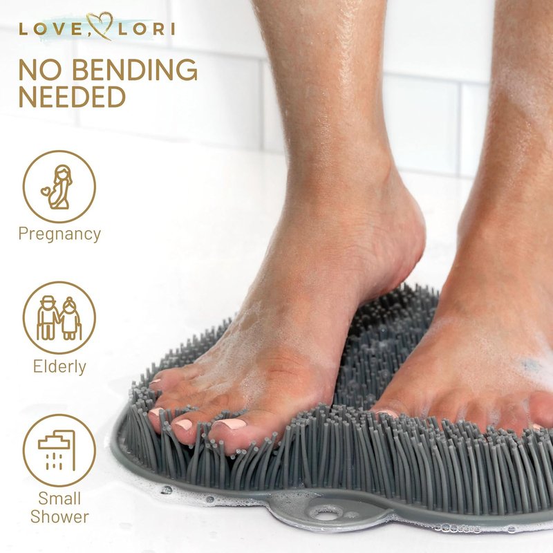 LOVE, LORI Premium Foot Scrubber - XL Non-Slip Shower Exfoliator with Suction Cups | Grey