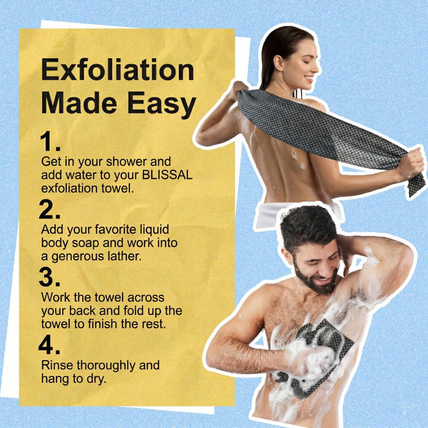 2 Pack Exfoliating Washcloth Towels - Exfoliating Body Scrubber Exfoliator, Back Scrubber for Use in Shower Bath, Japanese & Korean Scrub Wash Cloths, Loofah Lufa Sponge Washer for Women Men